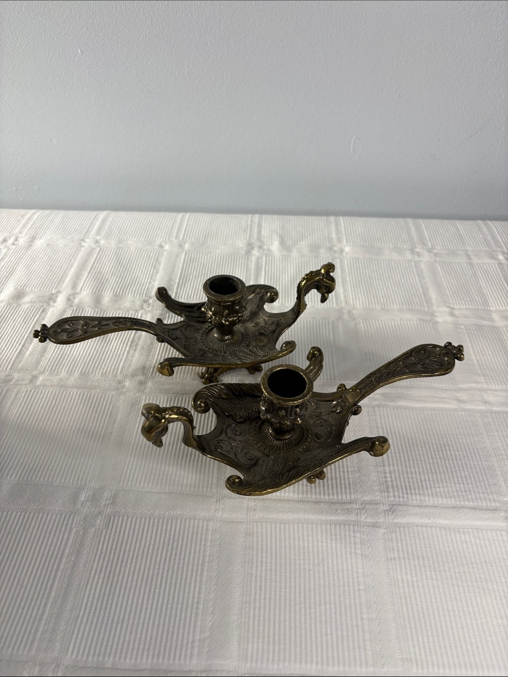 Vintage Italian Brass Peacock Phoenix MCM Candlestick Holders